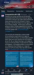 Suspensión temporal de servicios de pasaportes y notaría en la Agencia Consular de Punta Cana