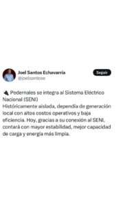 Pedernales se conecta por primera vez al Sistema Eléctrico Nacional Interconectado