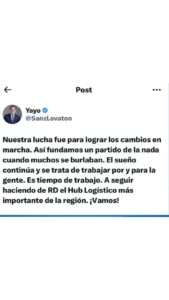 Eduardo Sanz Lovatón respalda llamado del presidente Abinader y exhorta a priorizar el trabajo desde el gobierno