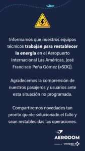 Falla eléctrica interrumpe operaciones en el Aeropuerto Internacional de Las Américas