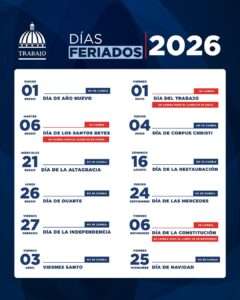 Ministerio de Trabajo anuncia días feriados para el año 2026