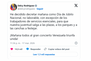 Delcy Rodríguez anuncia día de júbilo por triunfo de Venezuela en el Clásico Mundial