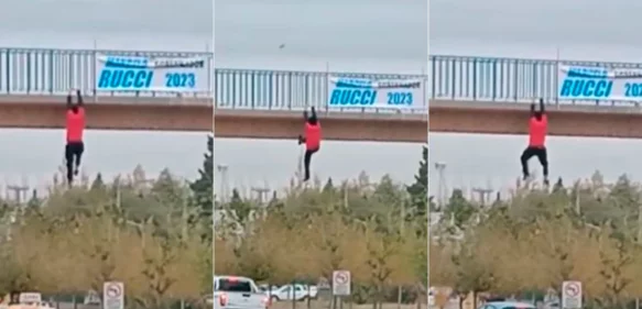 Desesperante: Hombre colocaba un cartel, quedó colgando de un puente en Argentina