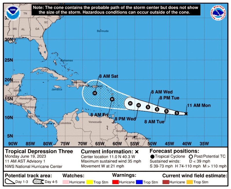 Depresión tropical #3 en el Atlántico con probabilidad de convertirse en huracán; se llamaría Bret