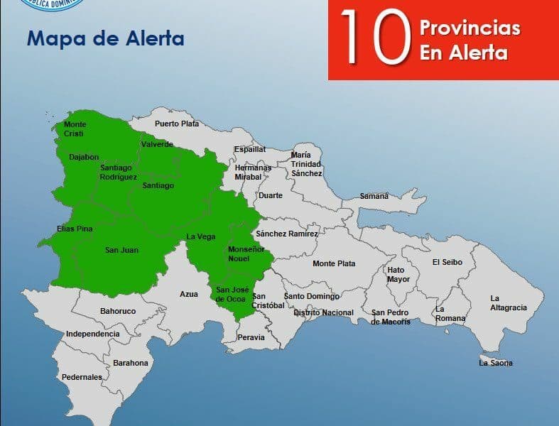 El COE coloca 10 provincias en alerta verde por vaguada