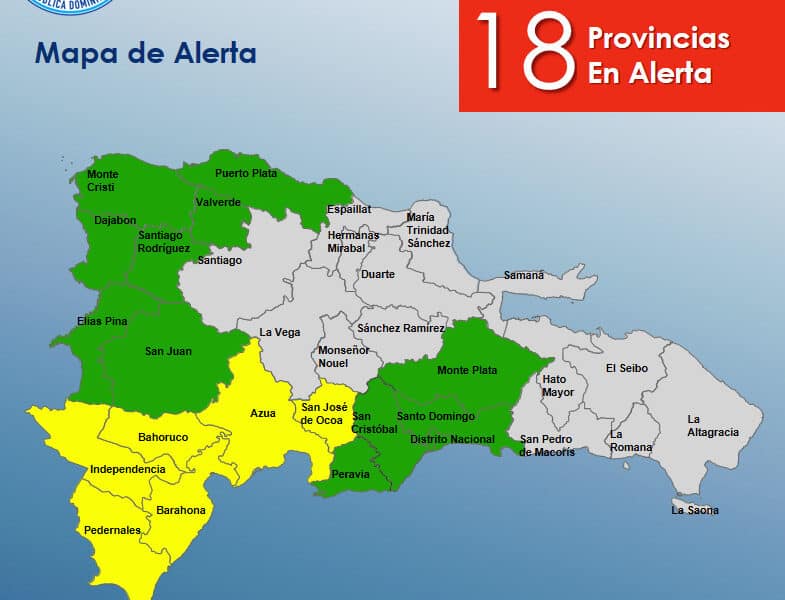COE eleva a 18 el número de provincias en alerta por vaguada
