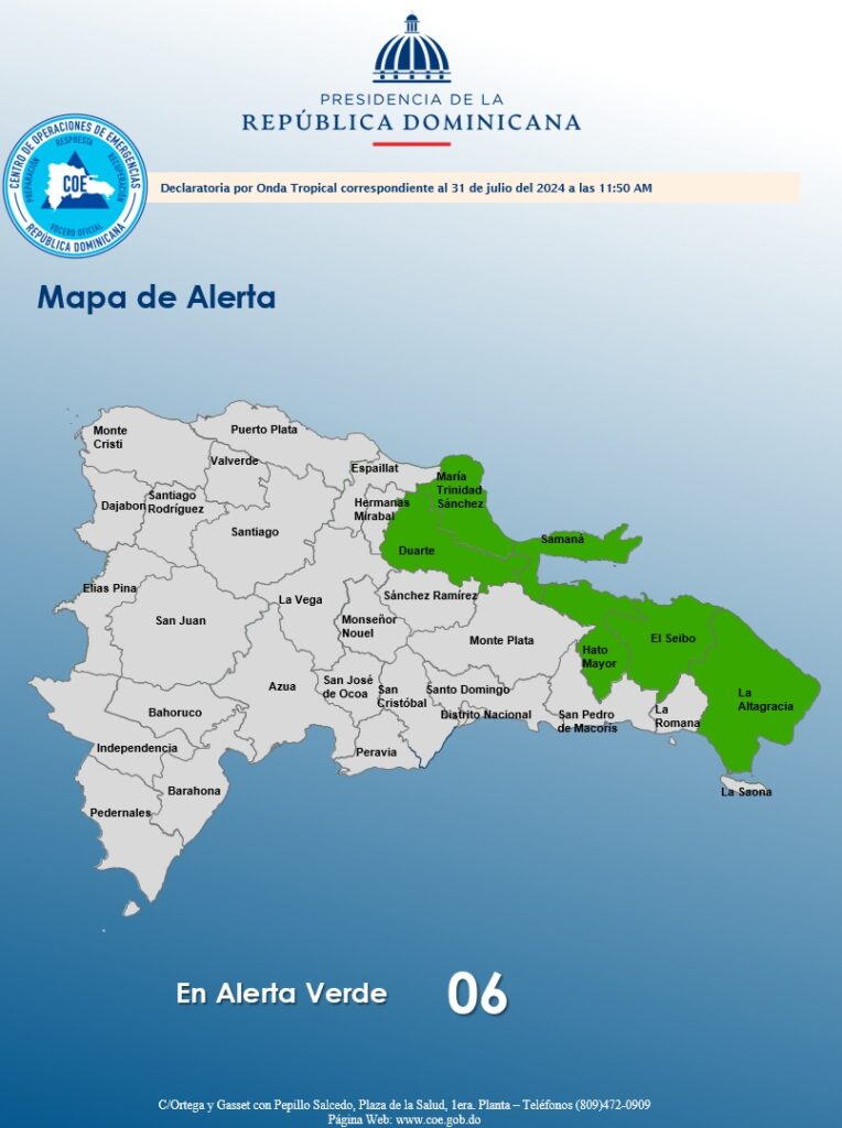 COE emite alerta verde para seis provincias.