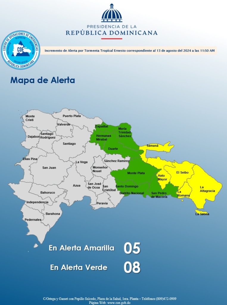 COE incrementa los niveles de alerta por tormenta tropical Ernesto