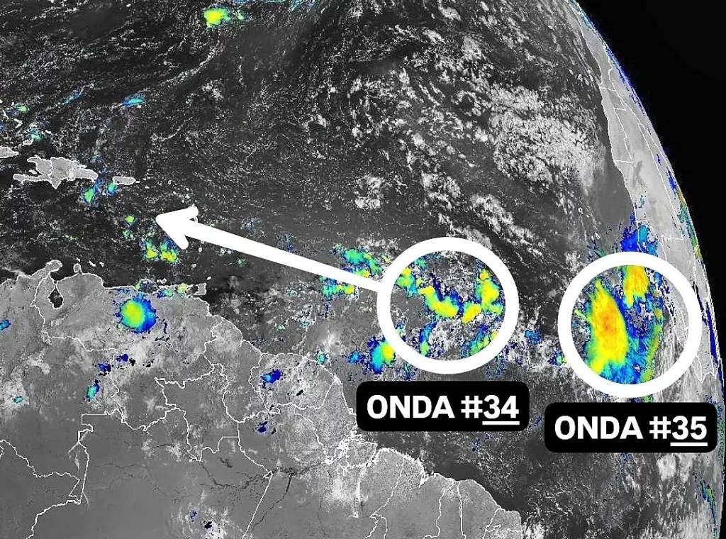 El analista meteorológico Jean Suriel informó este jueves que la onda tropical número 34 ha aumentado su potencial para convertirse en la sexta tormenta tropical de la temporada ciclónica 2024 a principios de la próxima semana.