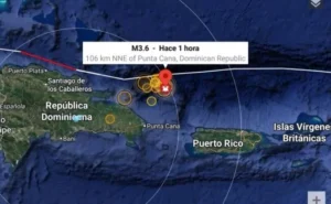 Se registra sismo de magnitud 3.6 en la zona noreste de Punta Cana y este de Samaná