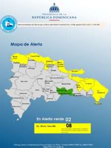 COE mantiene 8 provincias en alerta amarilla y 2 en verde