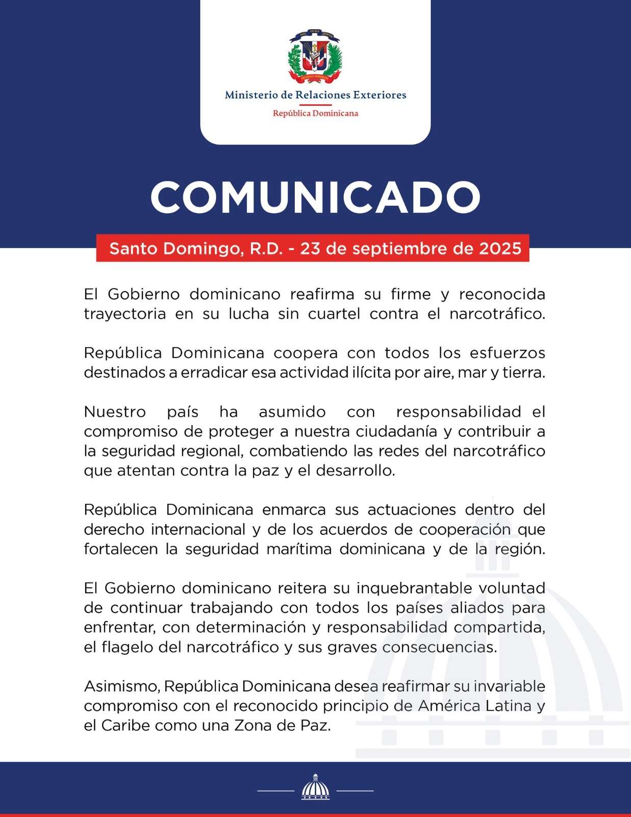República Dominicana reafirma su compromiso en la lucha contra el narcotráfico