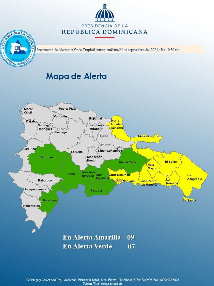 COE emite alertas amarilla y verde por onda tropical y vaguada en el país