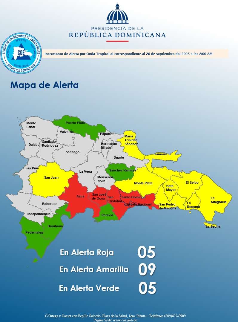 COE eleva a alerta verde varias provincias ante aguaceros y tormentas eléctricas