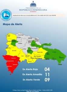 COE mantiene cuatro provincias en alerta roja y 11 en amarilla por lluvias y vaguada