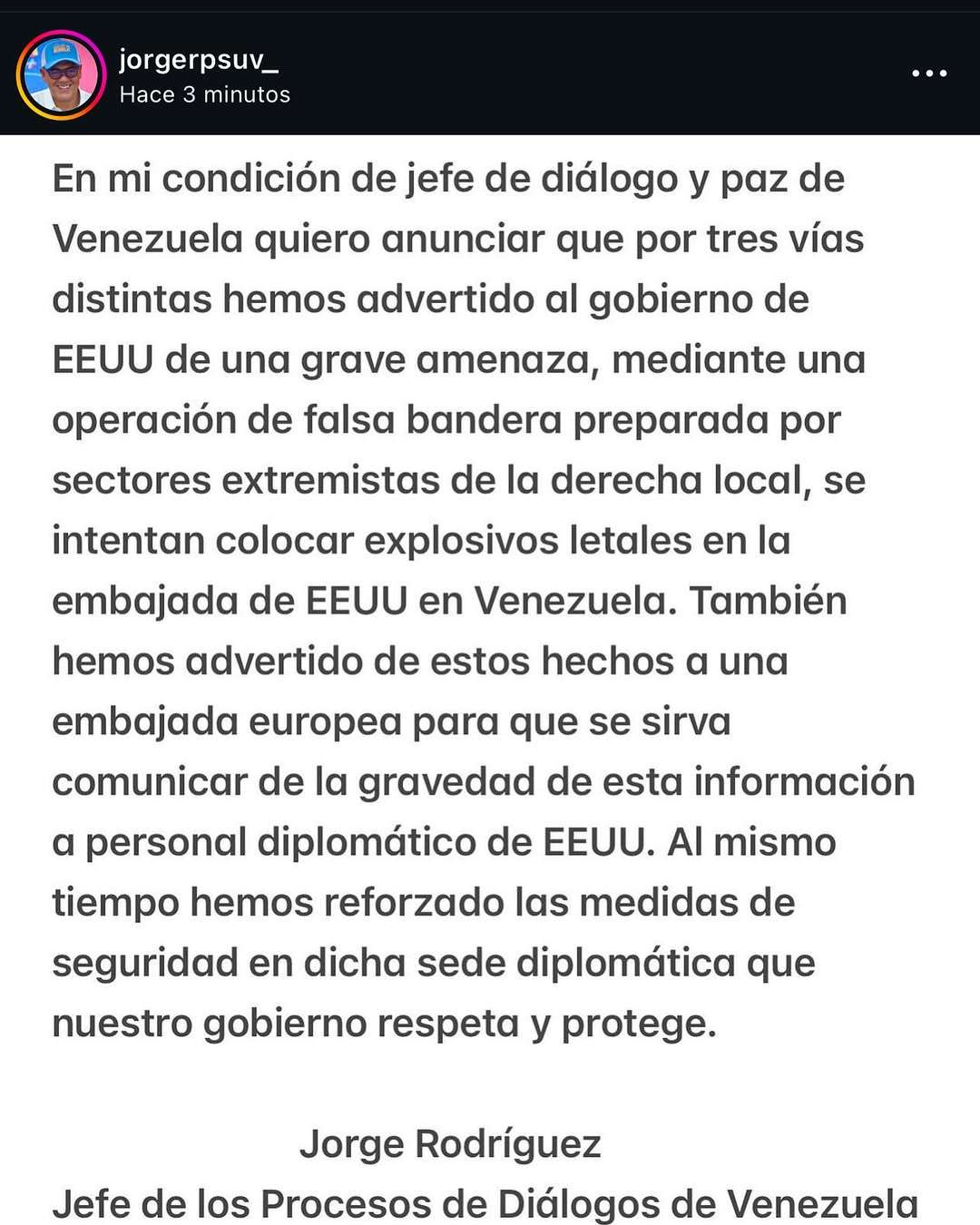 Venezuela denuncia amenaza de explosivos contra la embajada de EE.UU. en Caracas