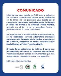 Opret explica causa de la avería en la Línea 2 del Metro y activa transporte alternativo