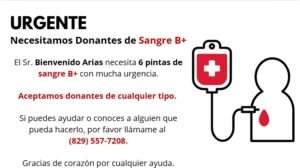 Solicitan donantes de sangre B+ para paciente en estado delicado